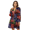 Patchwork Tartan And Bandana Print Pattern Women's Robe-grizzshop