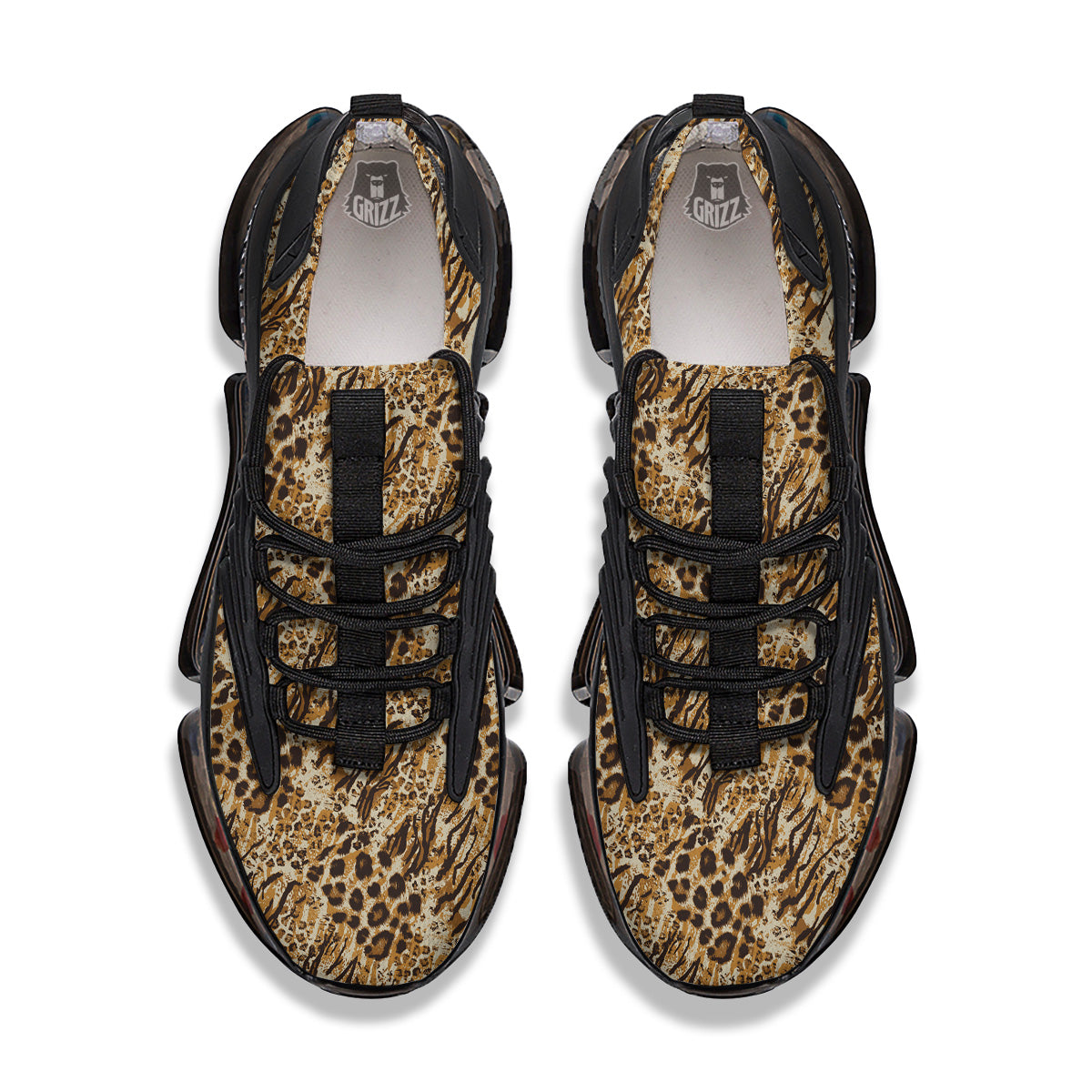 Patchwork Tiger Skin Print Pattern Black Gym Shoes-grizzshop