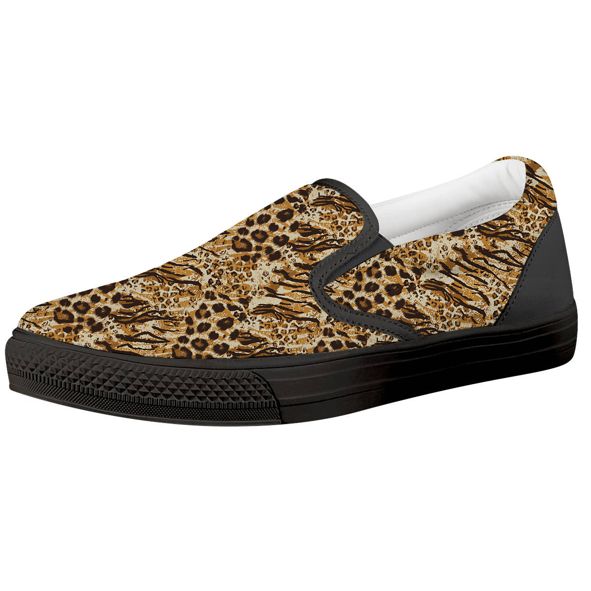 Patchwork Tiger Skin Print Pattern Black Slip On Shoes-grizzshop