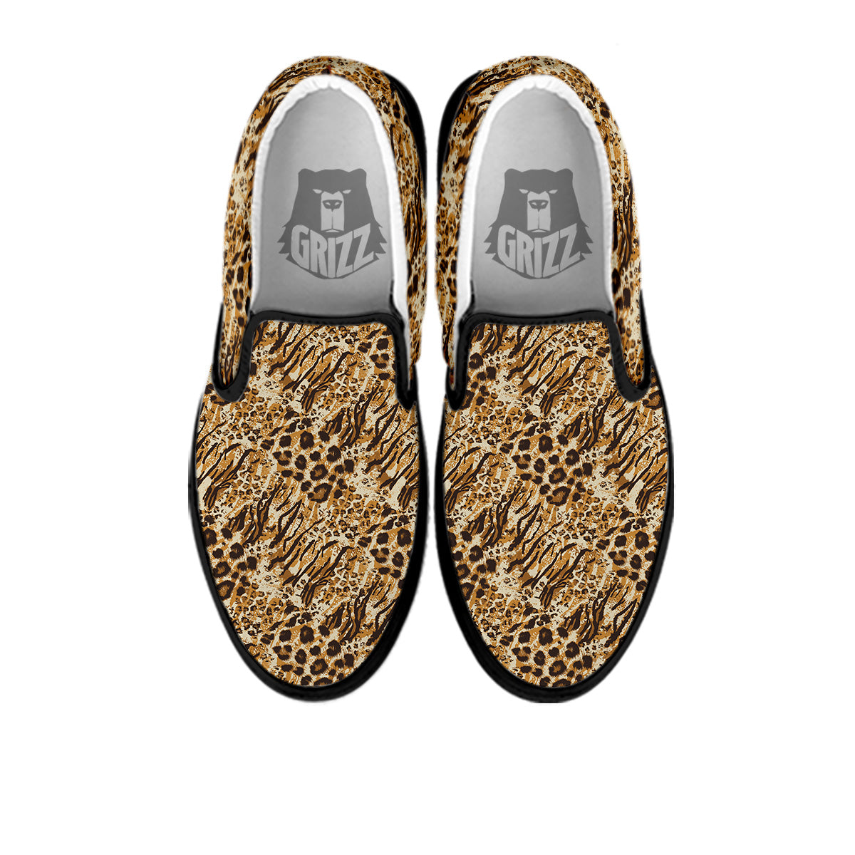 Patchwork Tiger Skin Print Pattern Black Slip On Shoes-grizzshop