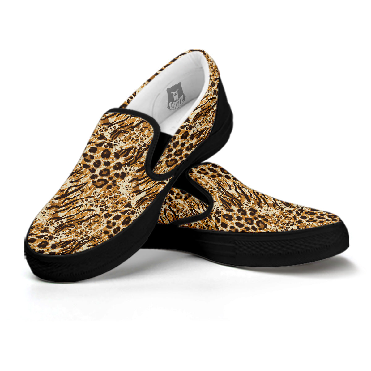 Patchwork Tiger Skin Print Pattern Black Slip On Shoes-grizzshop