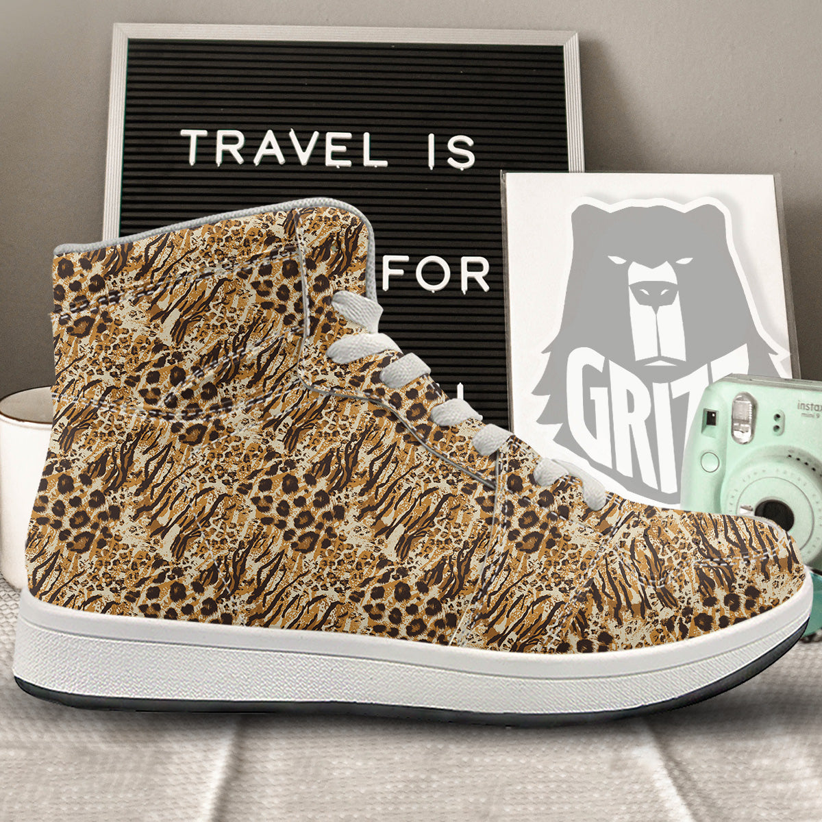 Patchwork Tiger Skin Print Pattern High Top Sneakers-grizzshop