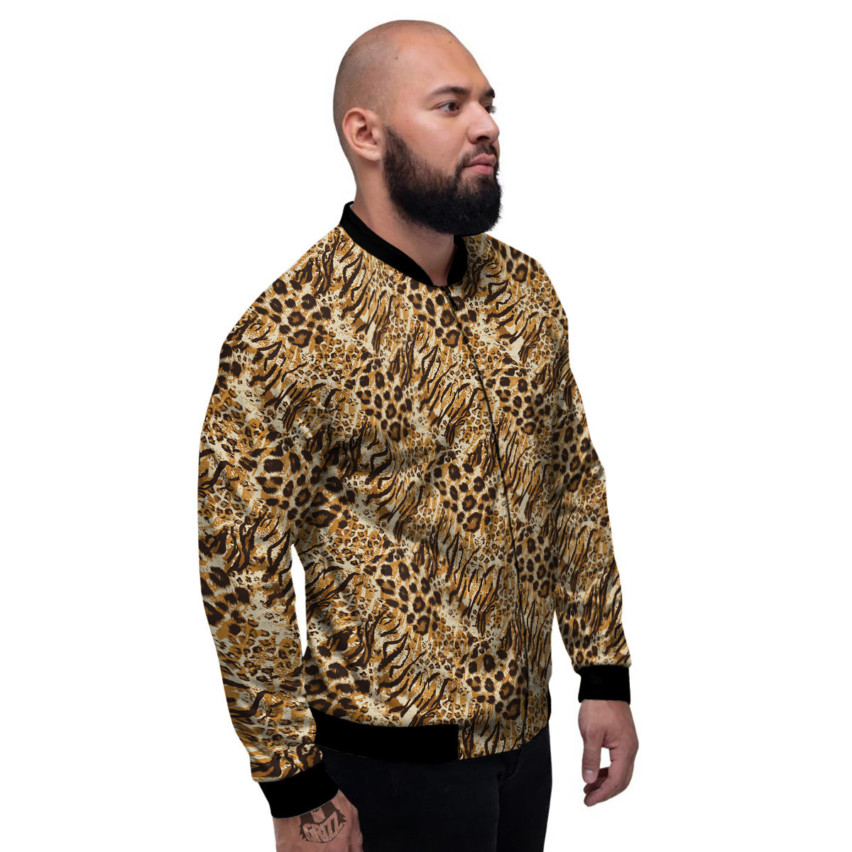 Patchwork Tiger Skin Print Pattern Men's Bomber Jacket-grizzshop