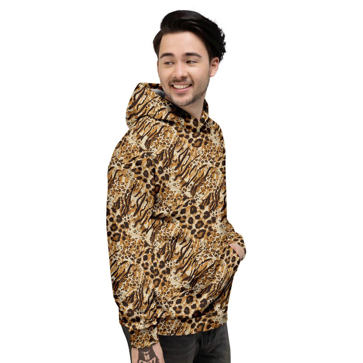 Patchwork Tiger Skin Print Pattern Men's Hoodie-grizzshop