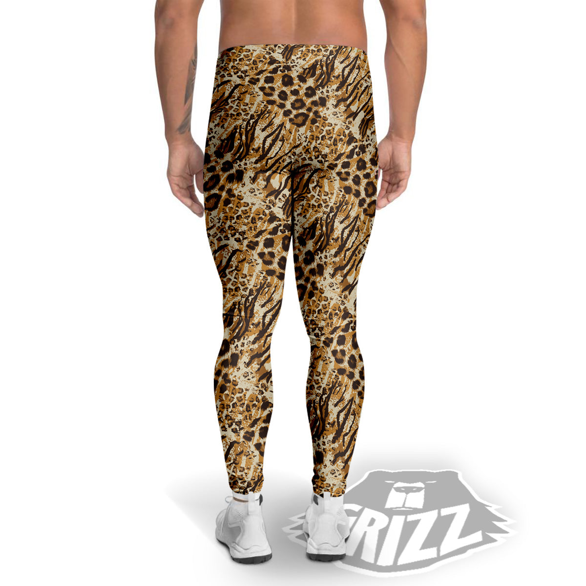 Patchwork Tiger Skin Print Pattern Men's Leggings-grizzshop