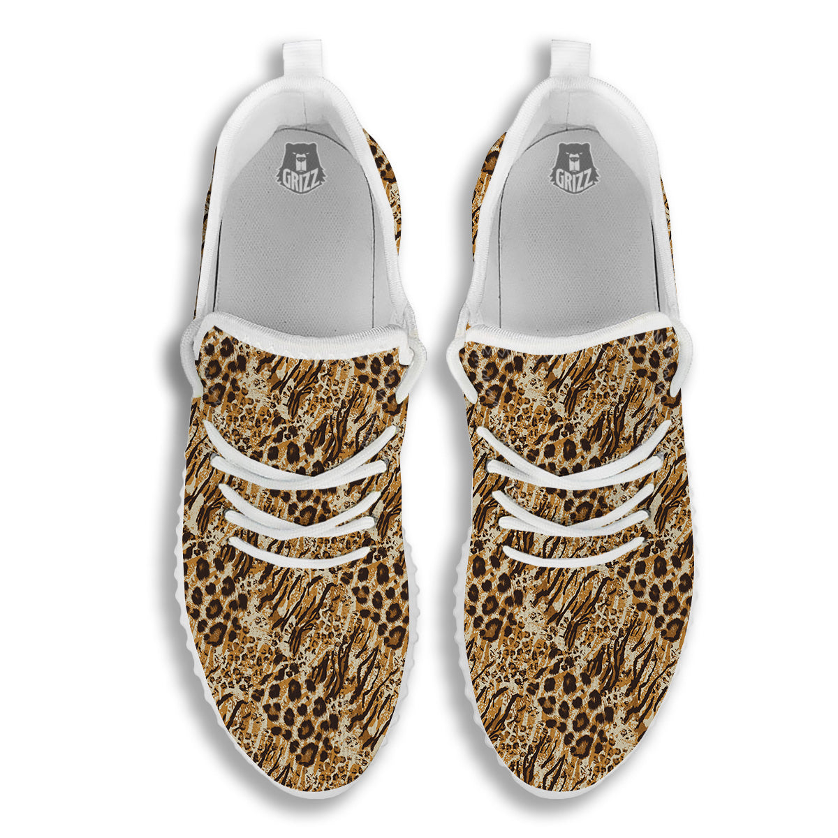 Patchwork Tiger Skin Print Pattern White Walking Shoes-grizzshop