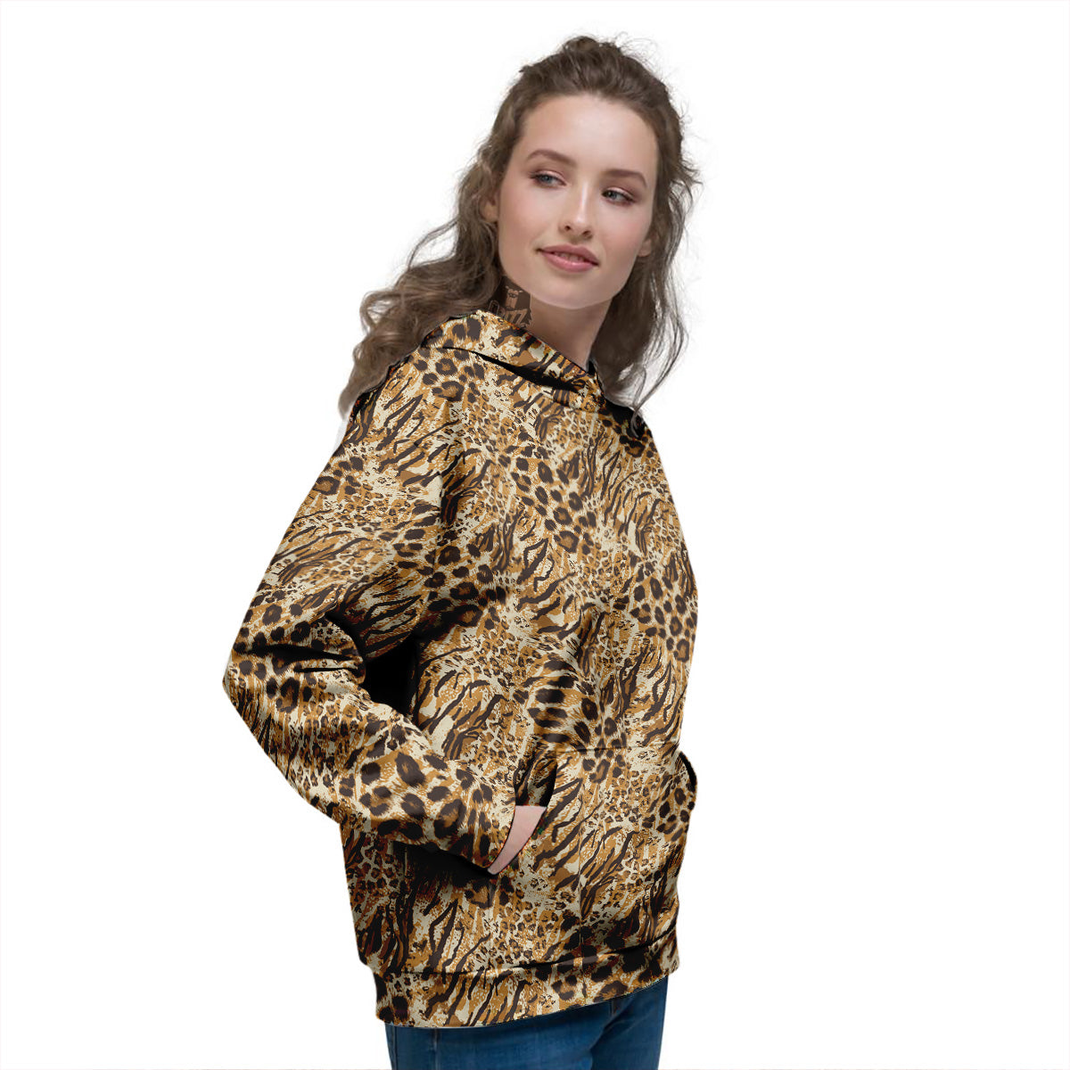 Patchwork Tiger Skin Print Pattern Women's Hoodie-grizzshop