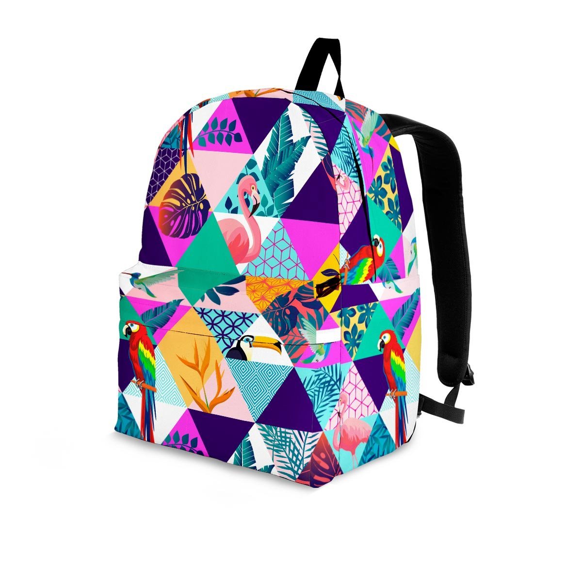 Patchwork Tropical Bird Print Backpack-grizzshop