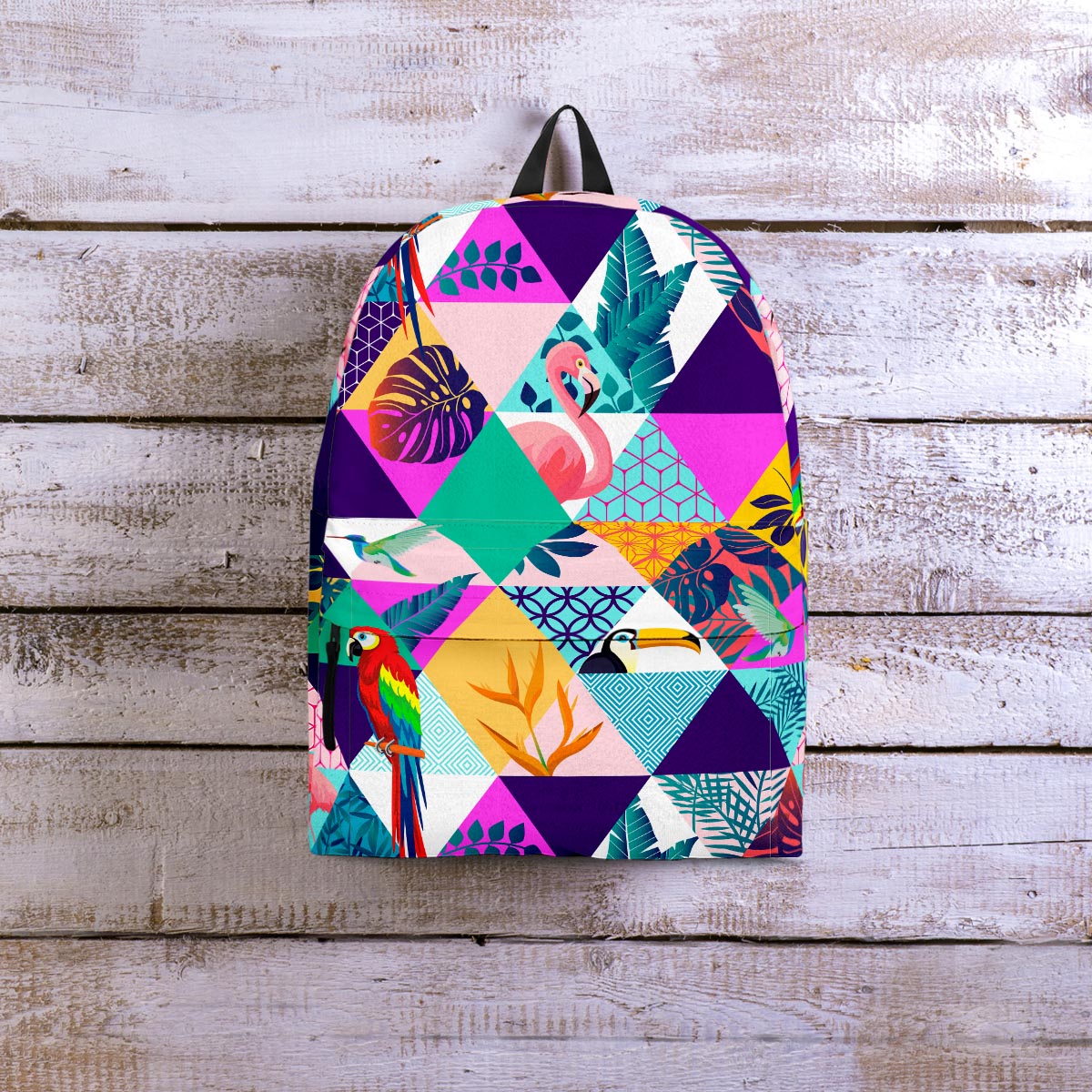 Patchwork Tropical Bird Print Backpack-grizzshop