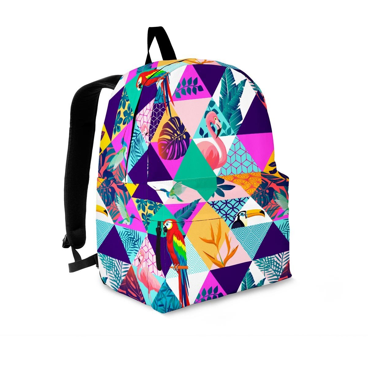 Patchwork Tropical Bird Print Backpack-grizzshop