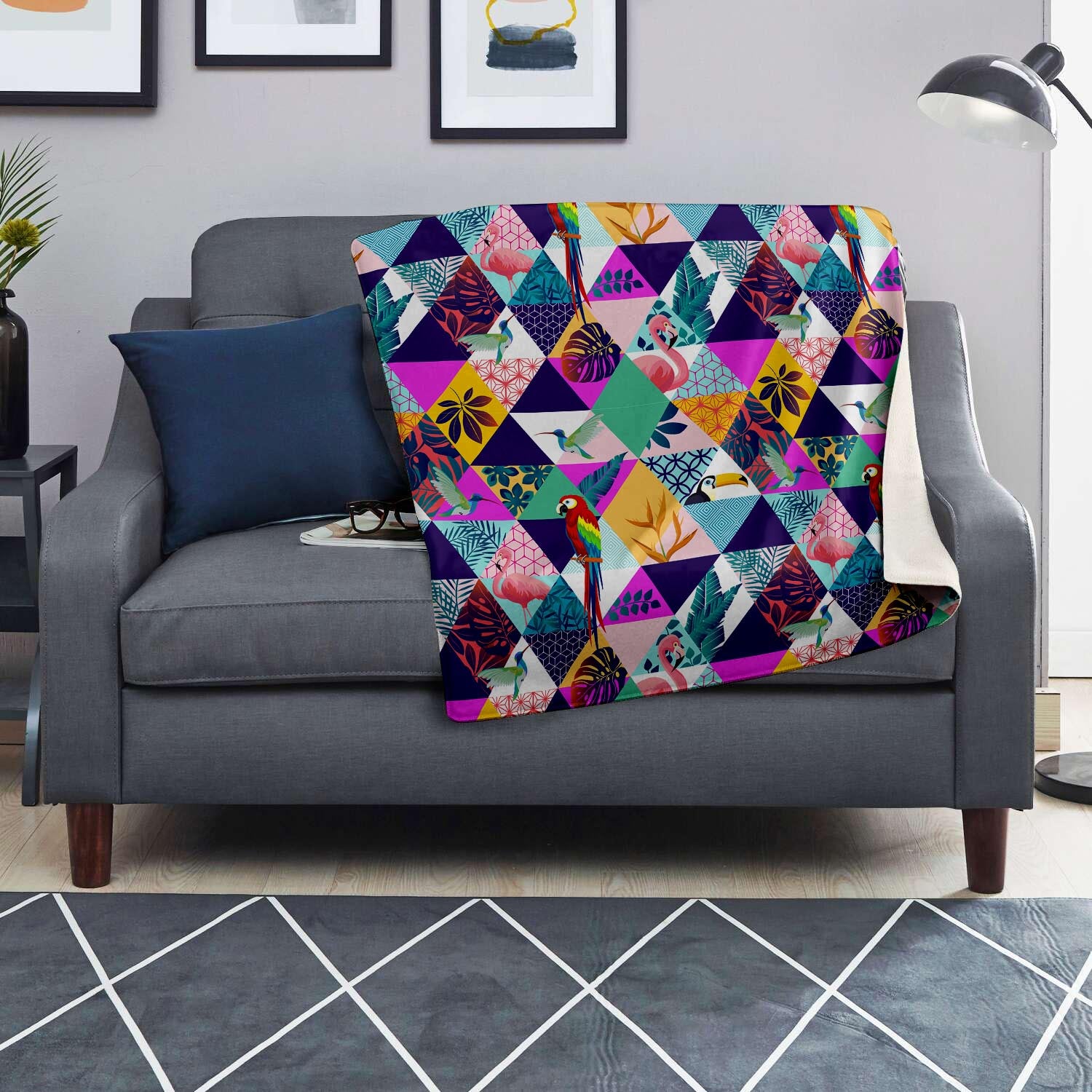 Patchwork Tropical Bird Print Blanket-grizzshop