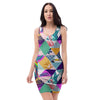 Patchwork Tropical Bird Print Bodycon Dress-grizzshop