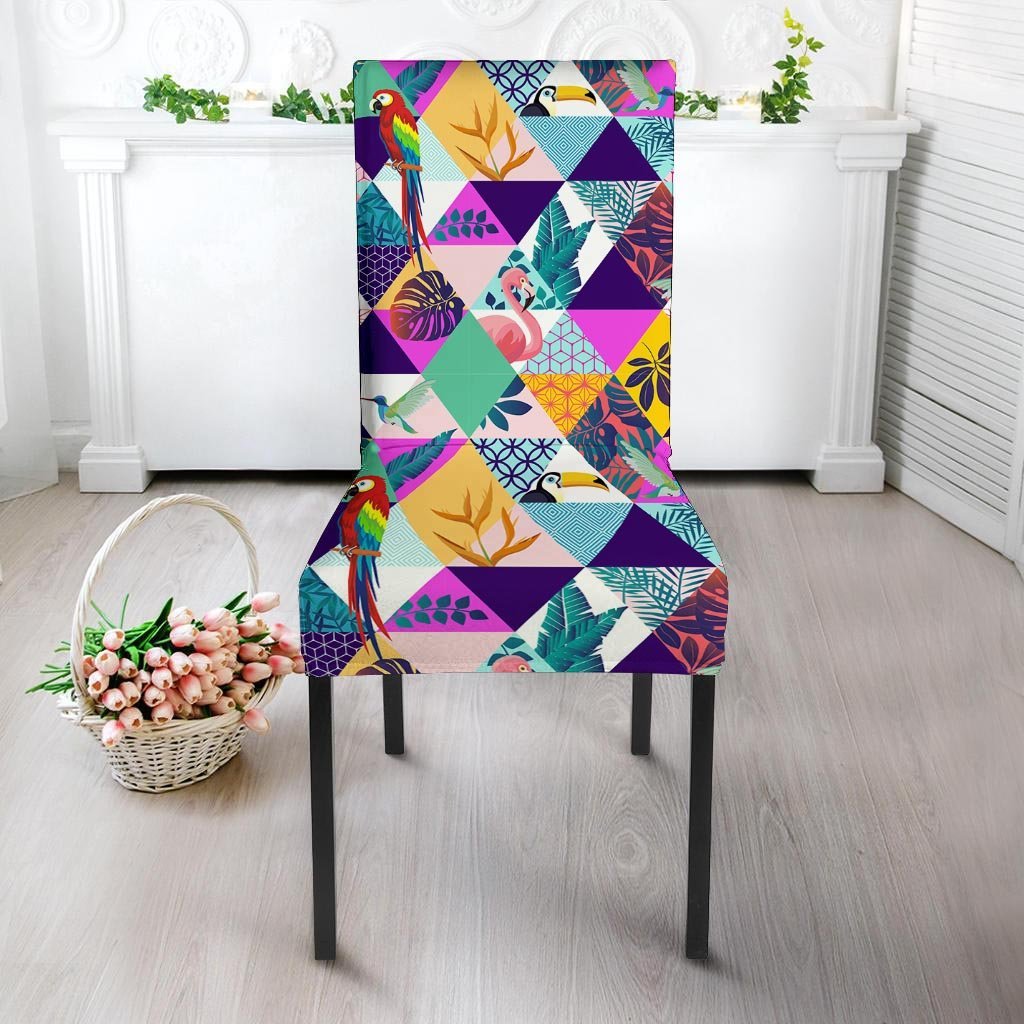 Patchwork Tropical Bird Print Chair Cover-grizzshop