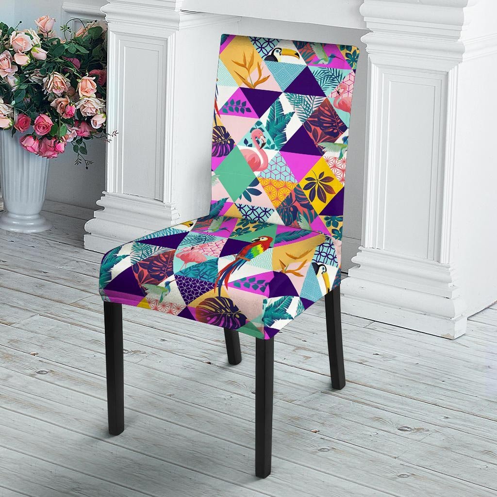 Patchwork Tropical Bird Print Chair Cover-grizzshop