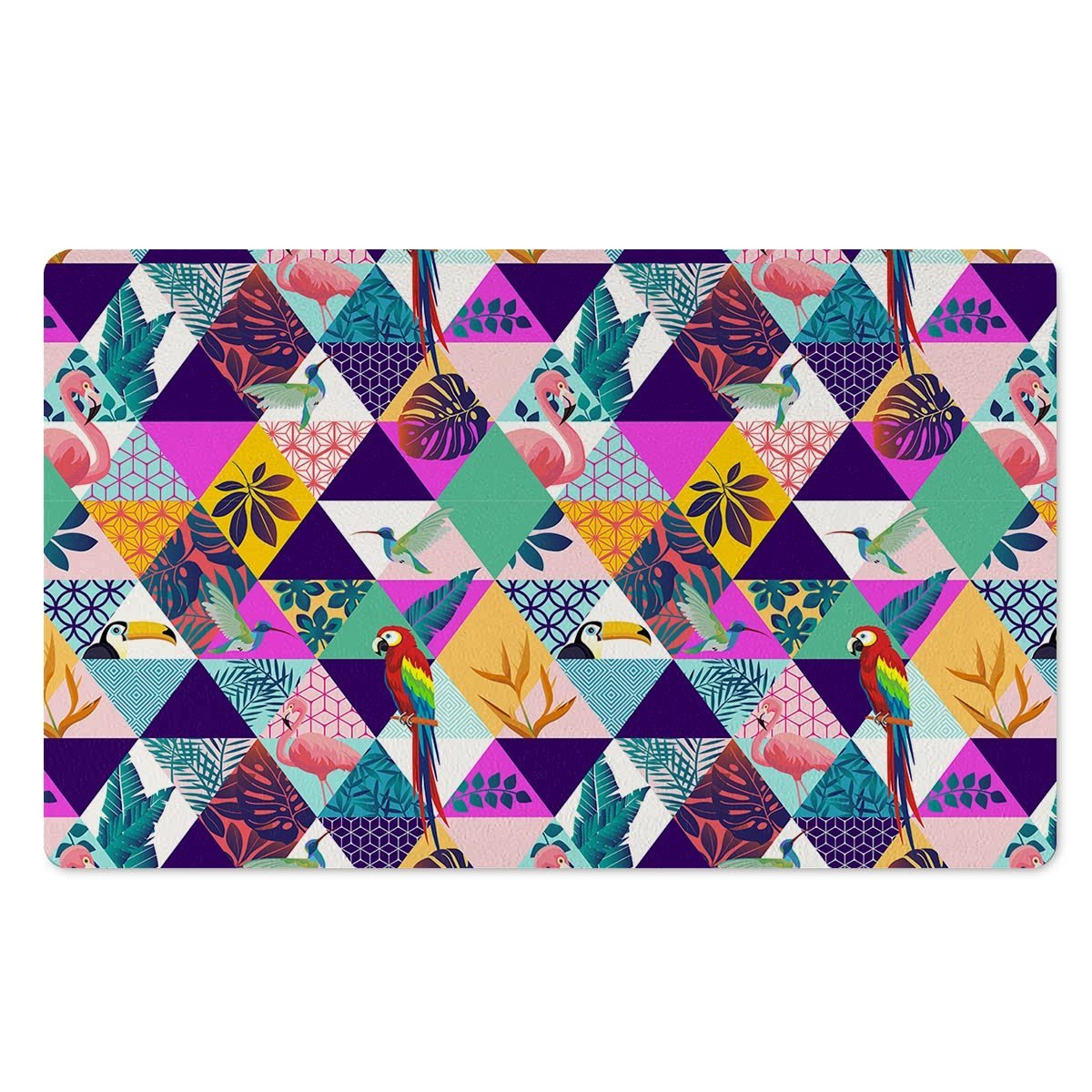 Patchwork Tropical Bird Print Door Mat-grizzshop