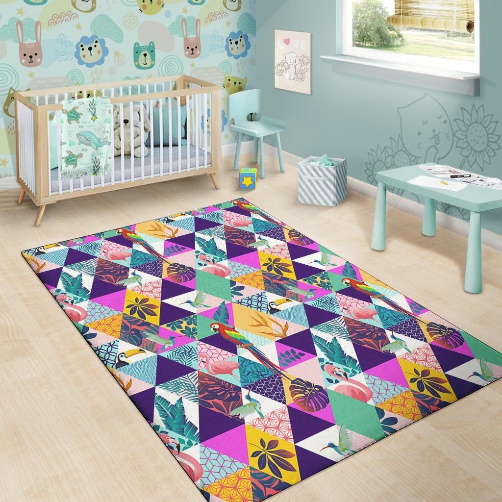 Patchwork Tropical Bird Print Floor Mat-grizzshop