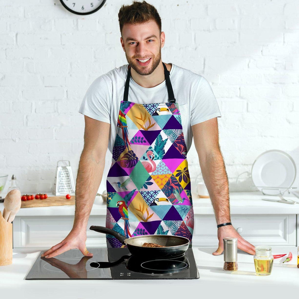 Patchwork Tropical Bird Print Men's Apron-grizzshop