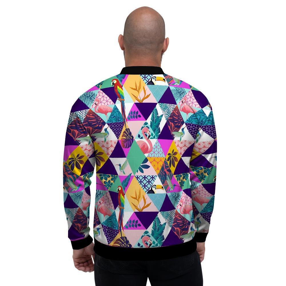 Patchwork Tropical Bird Print Men's Bomber Jacket-grizzshop