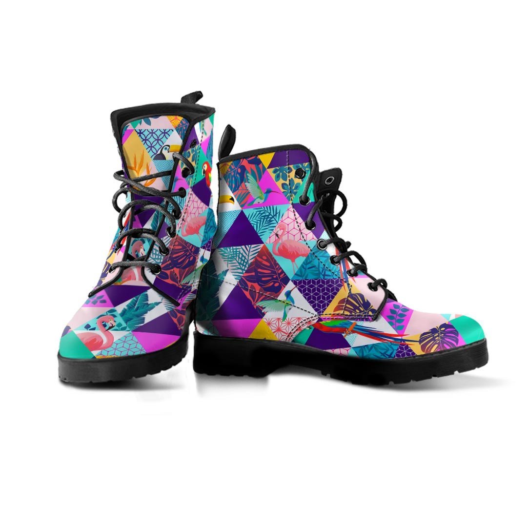 Patchwork Tropical Bird Print Men's Boots-grizzshop