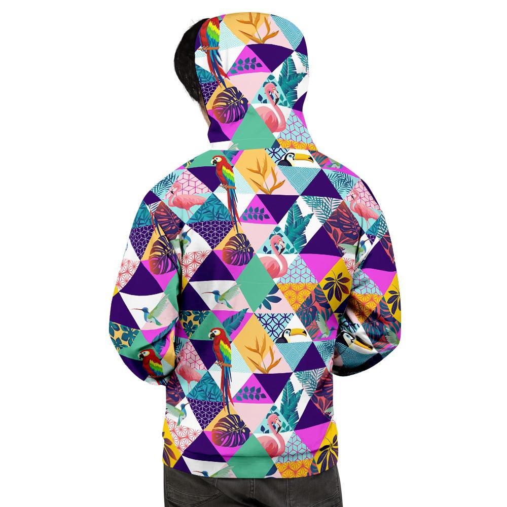 Patchwork Tropical Bird Print Men's Hoodie-grizzshop