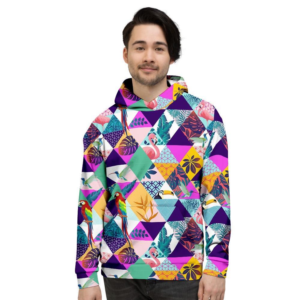 Patchwork Tropical Bird Print Men's Hoodie-grizzshop