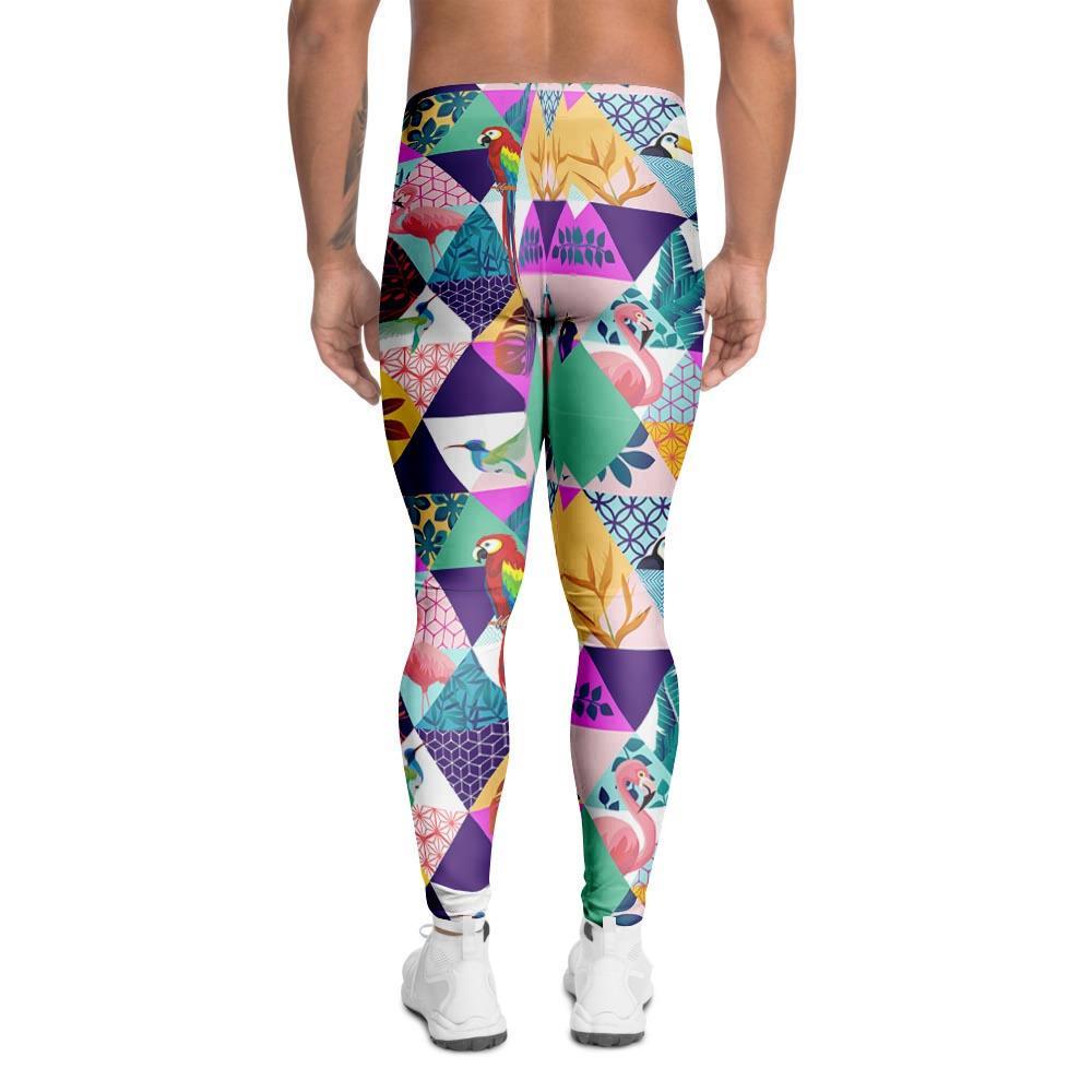 Patchwork Tropical Bird Print Men's Leggings-grizzshop