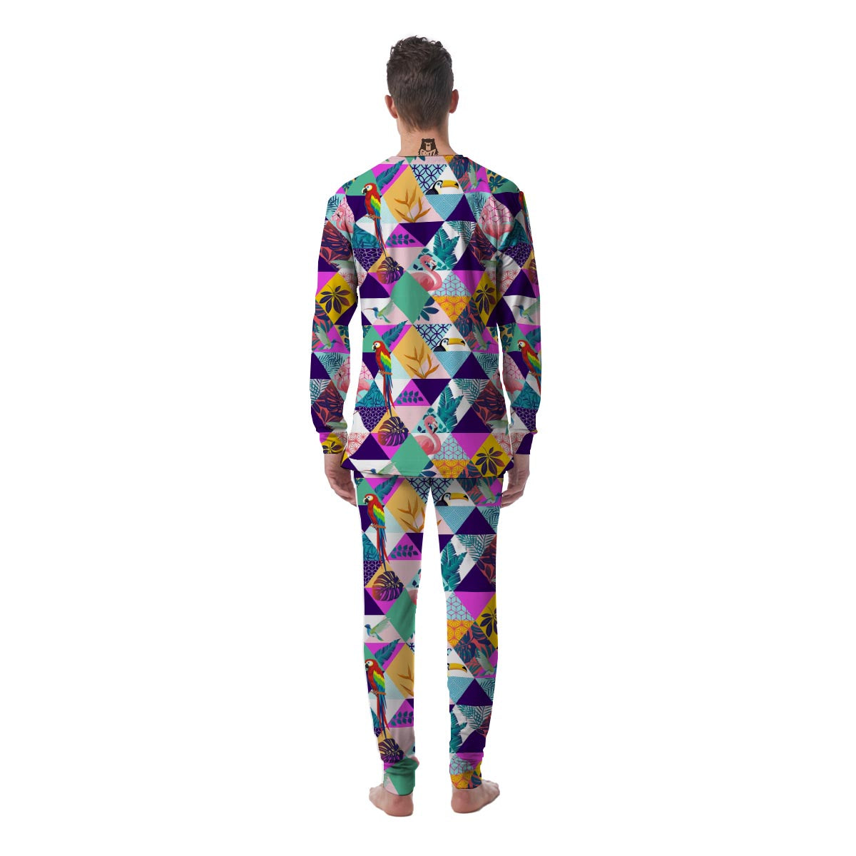 Patchwork Tropical Bird Print Men's Pajamas-grizzshop