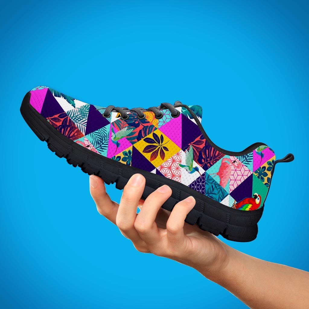 Patchwork Tropical Bird Print Men's Sneakers-grizzshop