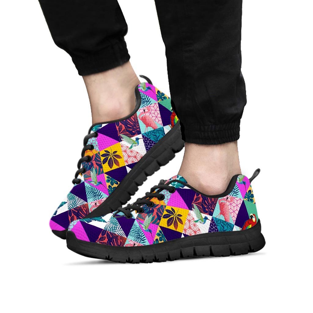 Patchwork Tropical Bird Print Men's Sneakers-grizzshop