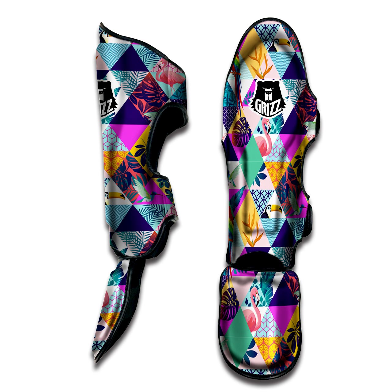 Patchwork Tropical Bird Print Muay Thai Shin Guard-grizzshop