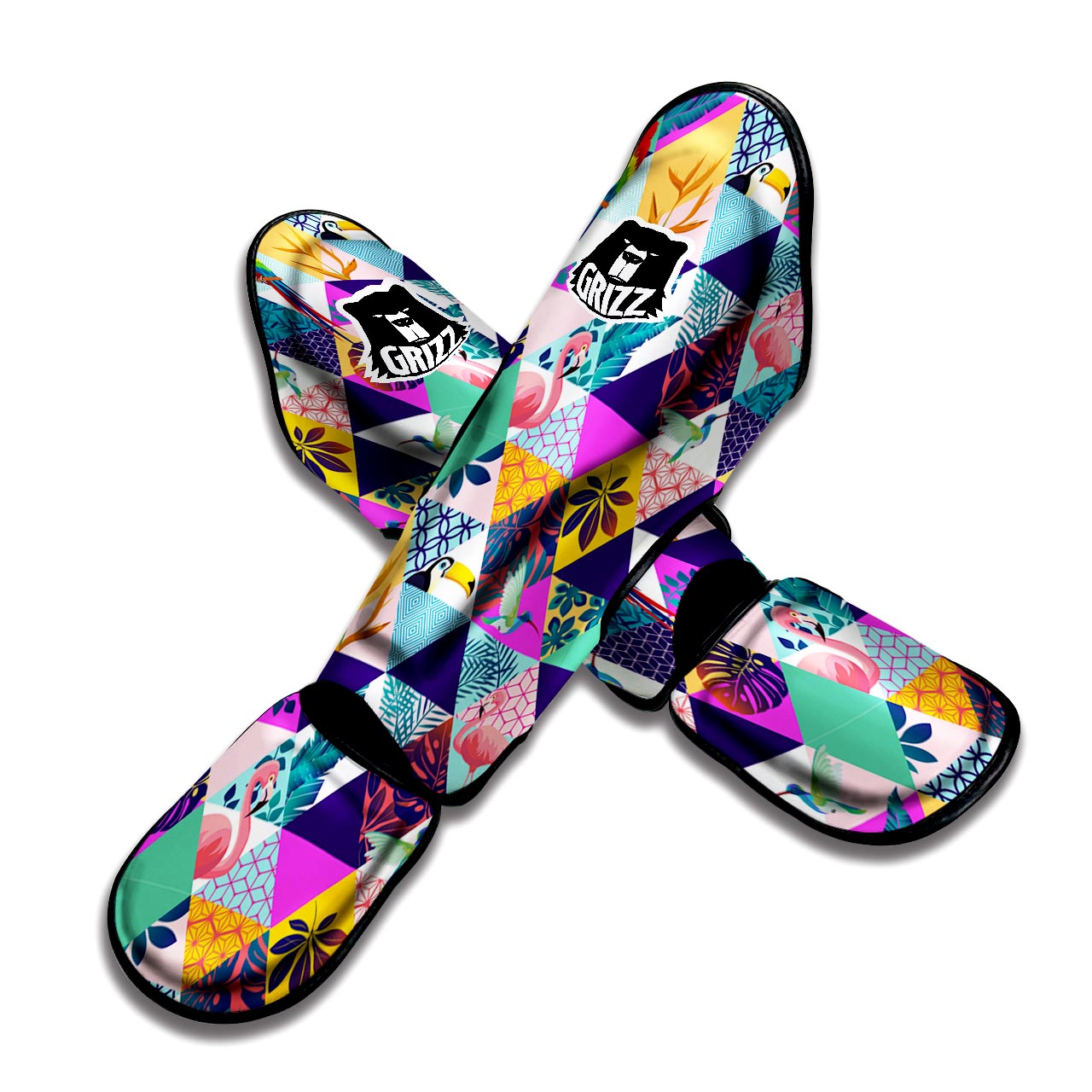 Patchwork Tropical Bird Print Muay Thai Shin Guard-grizzshop