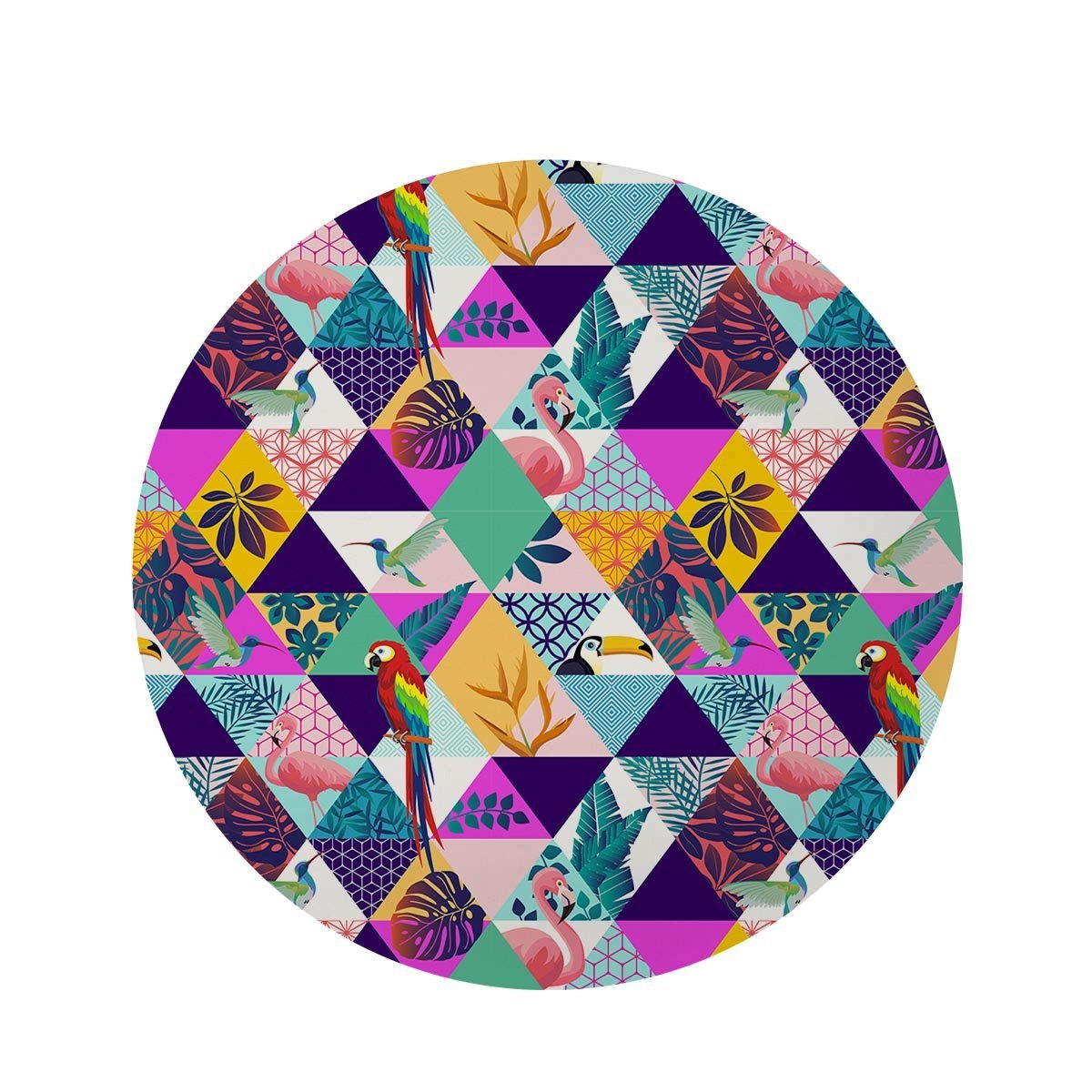 Patchwork Tropical Bird Print Round Rug-grizzshop