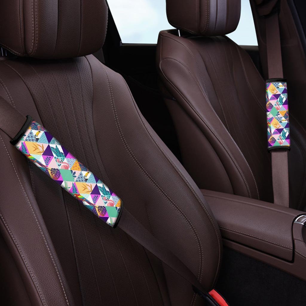 Patchwork Tropical Bird Print Seat Belt Cover-grizzshop