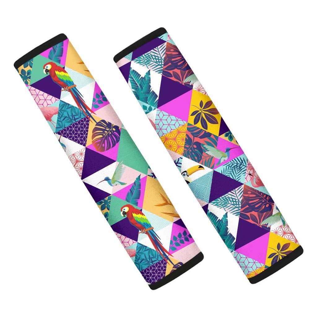 Patchwork Tropical Bird Print Seat Belt Cover-grizzshop