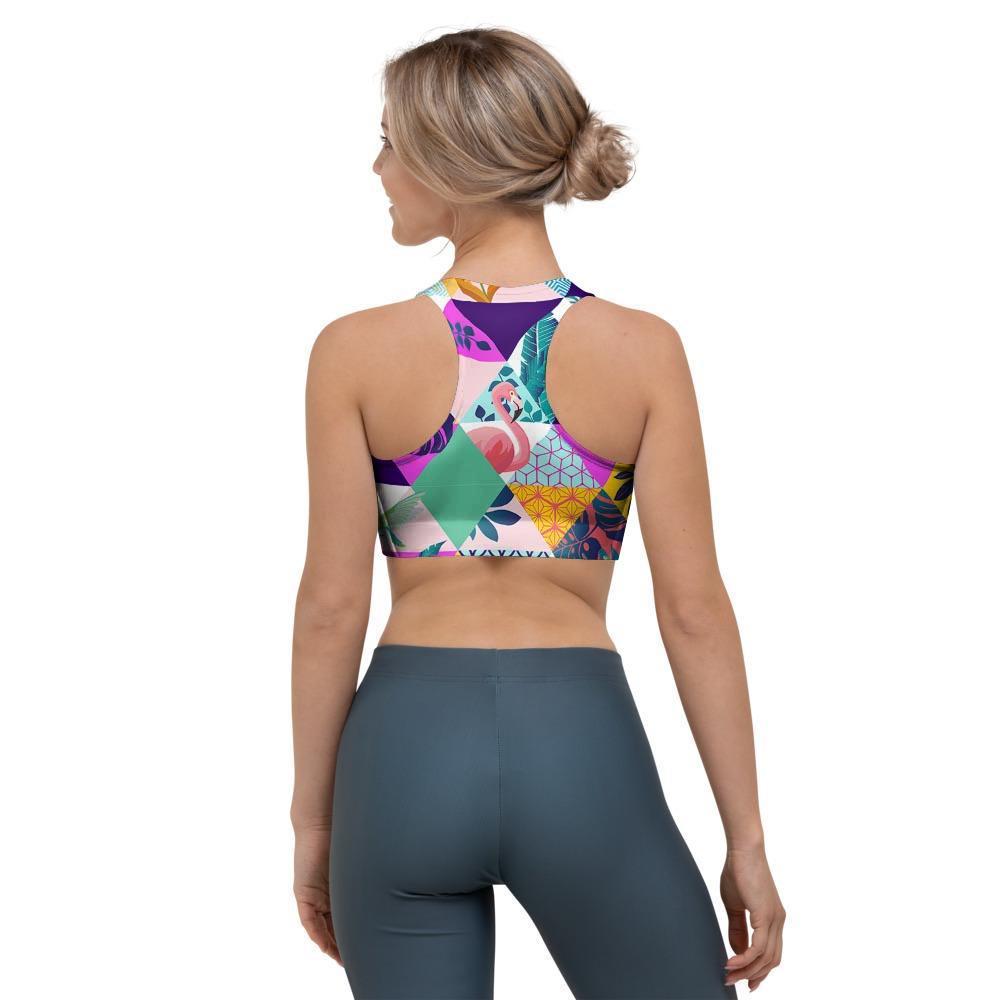 Patchwork Tropical Bird Print Sports Bra-grizzshop