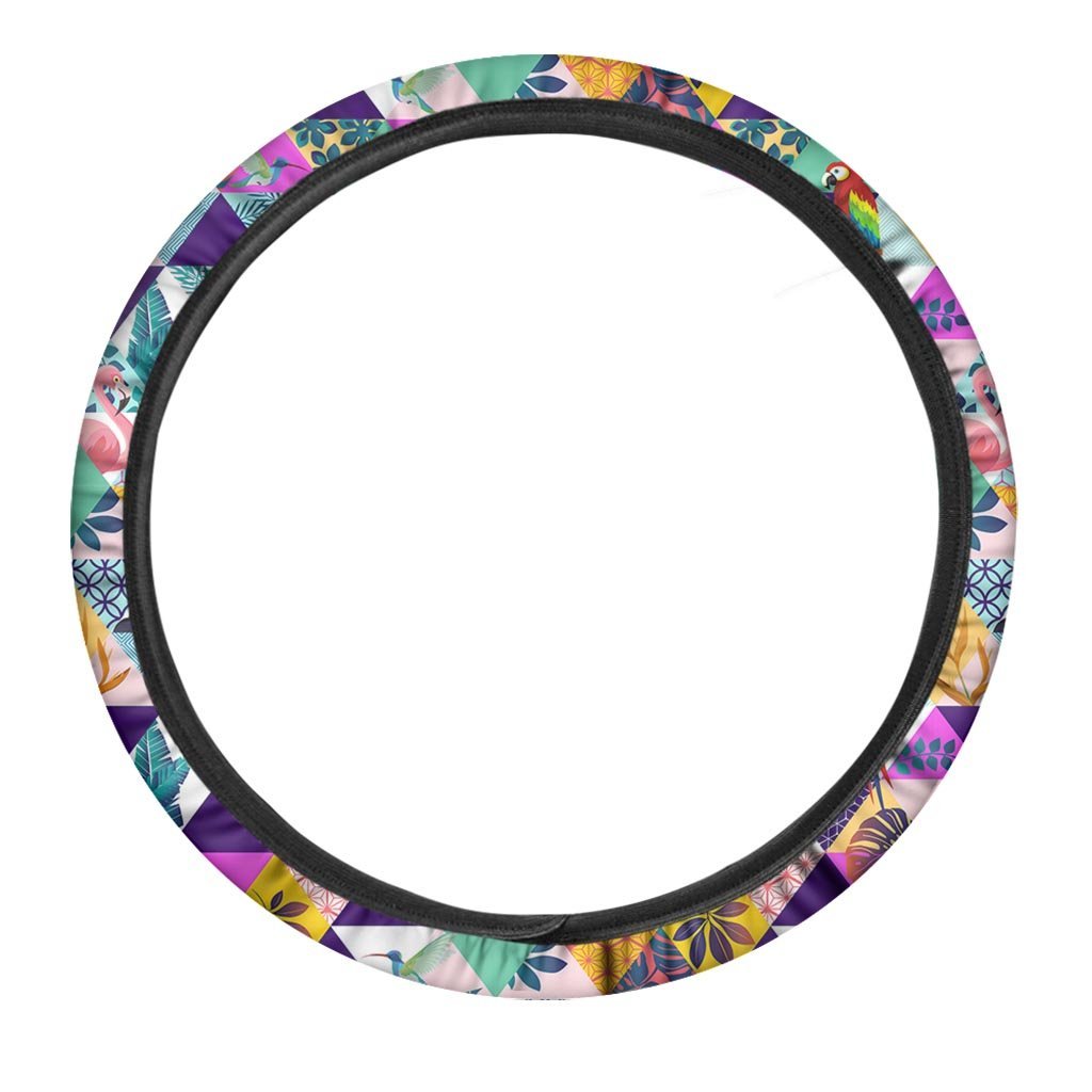 Patchwork Tropical Bird Print Steering Wheel Cover-grizzshop