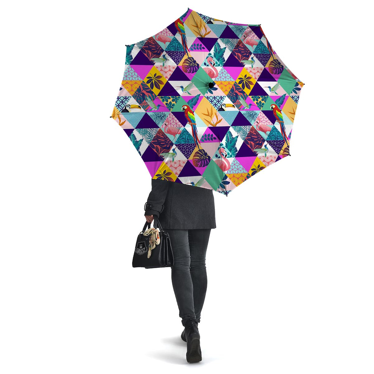 Patchwork Tropical Bird Print Umbrella-grizzshop