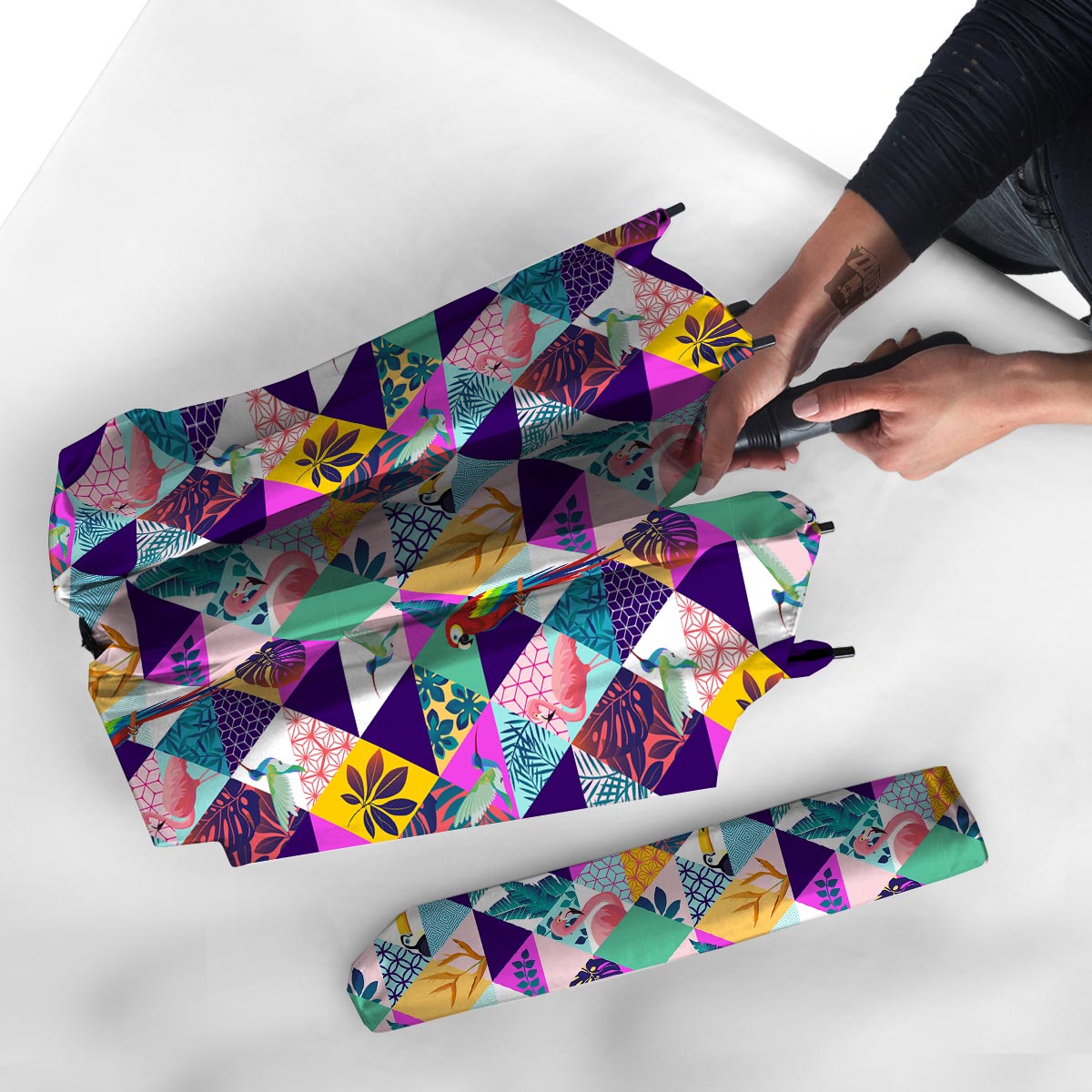 Patchwork Tropical Bird Print Umbrella-grizzshop