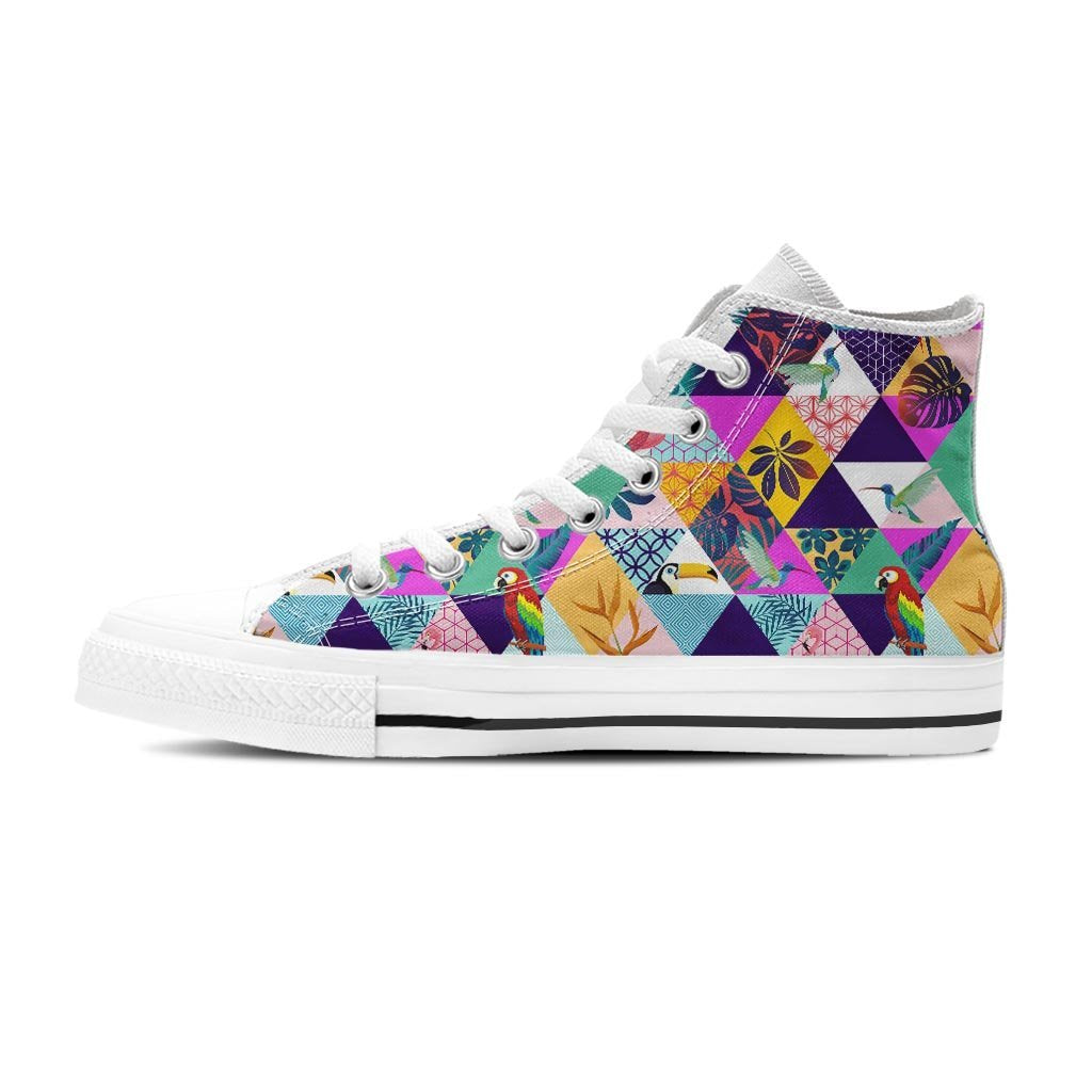Patchwork Tropical Bird Print Women's High Top Shoes-grizzshop