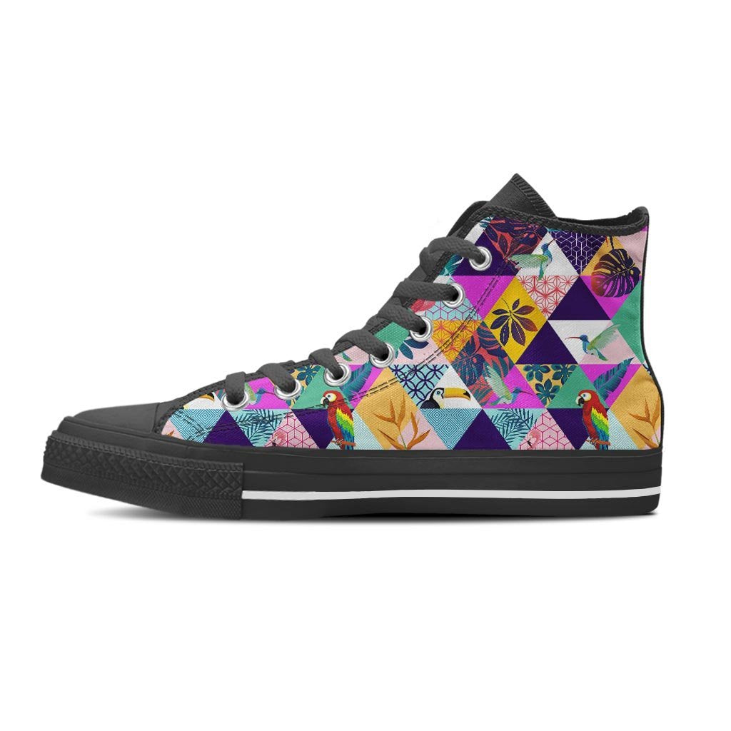 Patchwork Tropical Bird Print Women's High Top Shoes-grizzshop