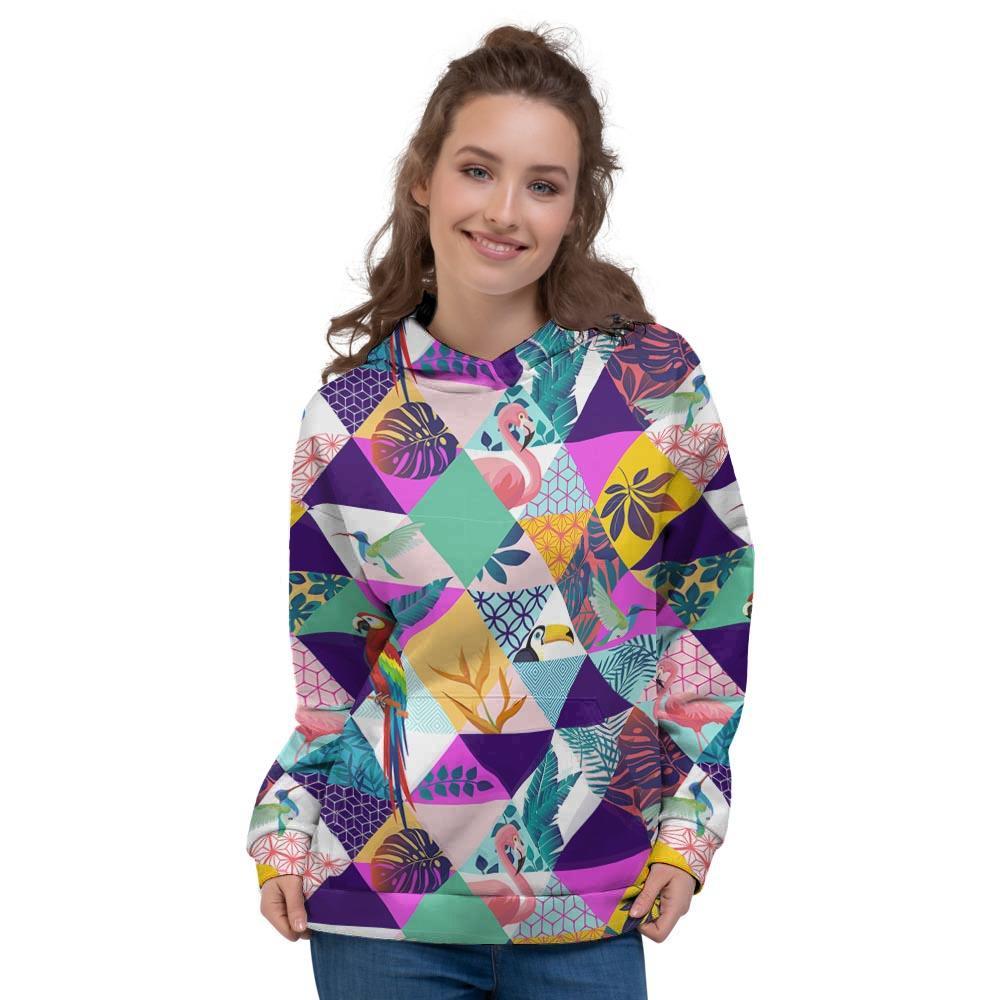 Patchwork Tropical Bird Print Women's Hoodie-grizzshop