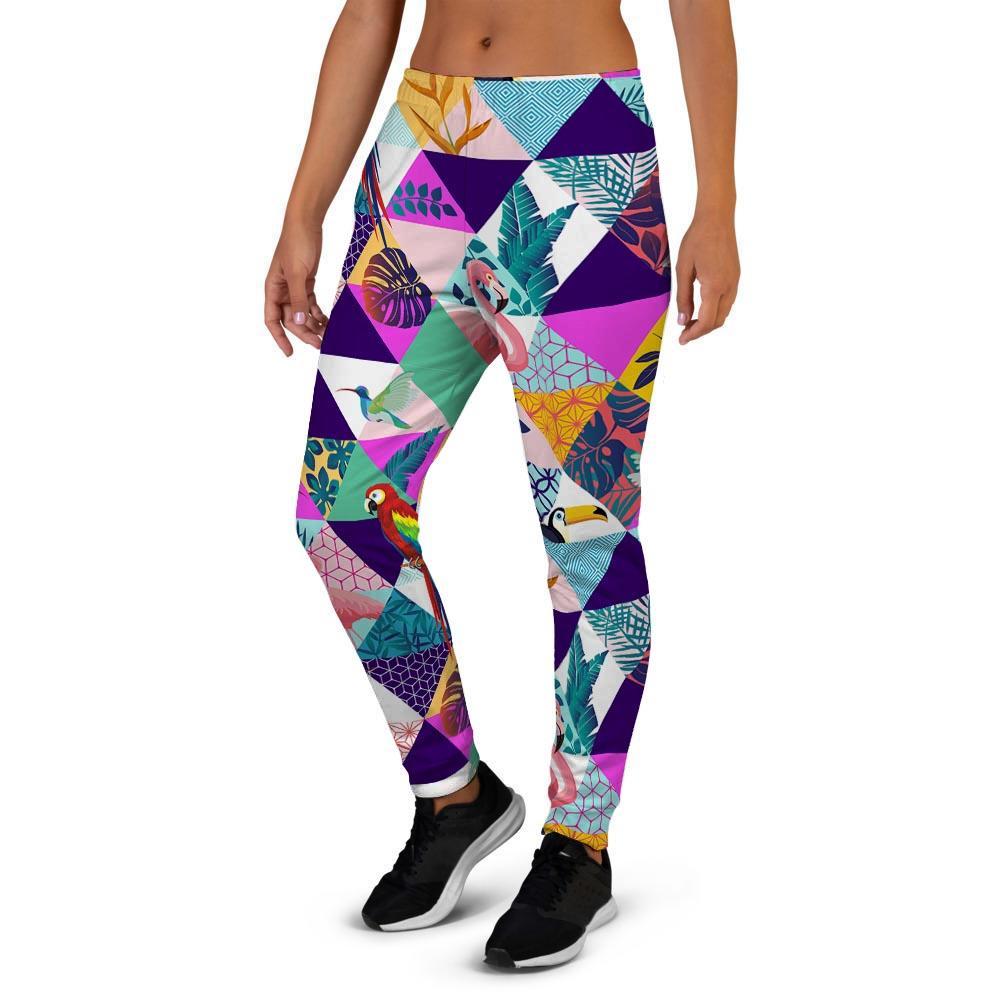 Patchwork Tropical Bird Print Women's Joggers-grizzshop