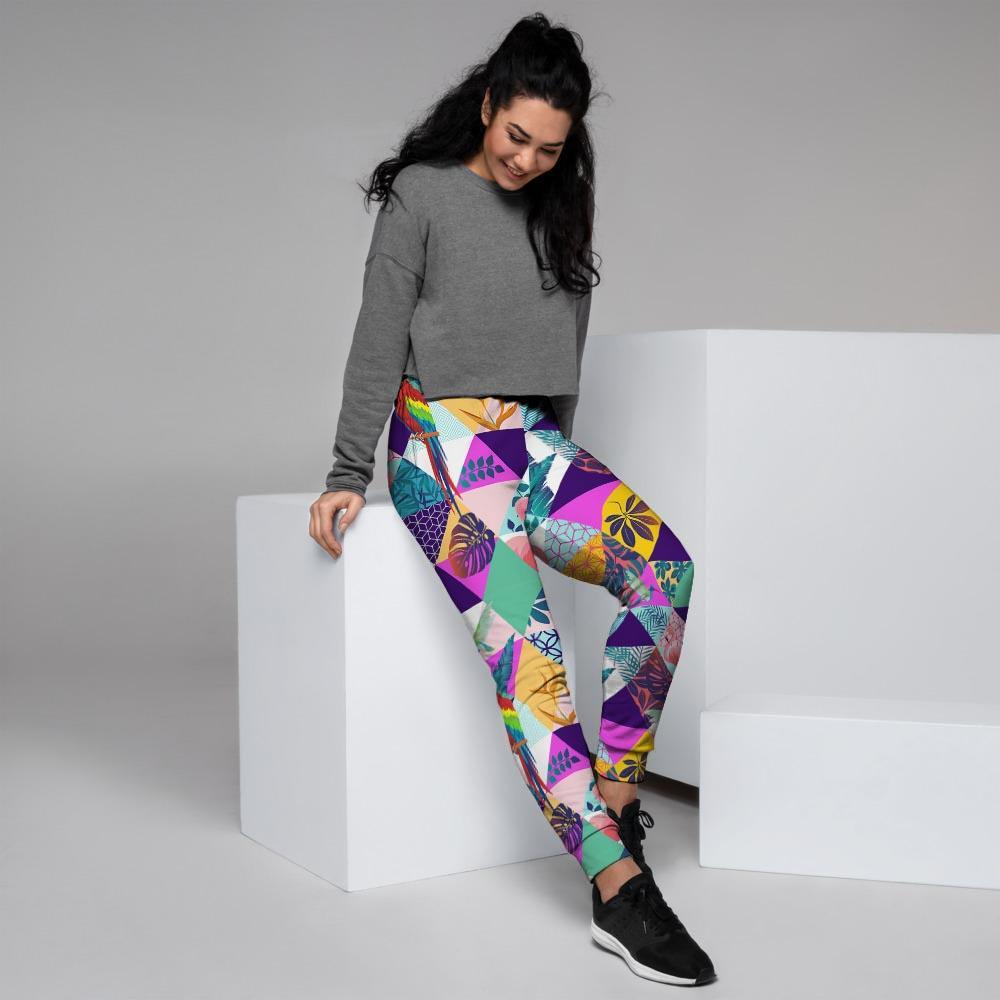 Patchwork Tropical Bird Print Women's Joggers-grizzshop