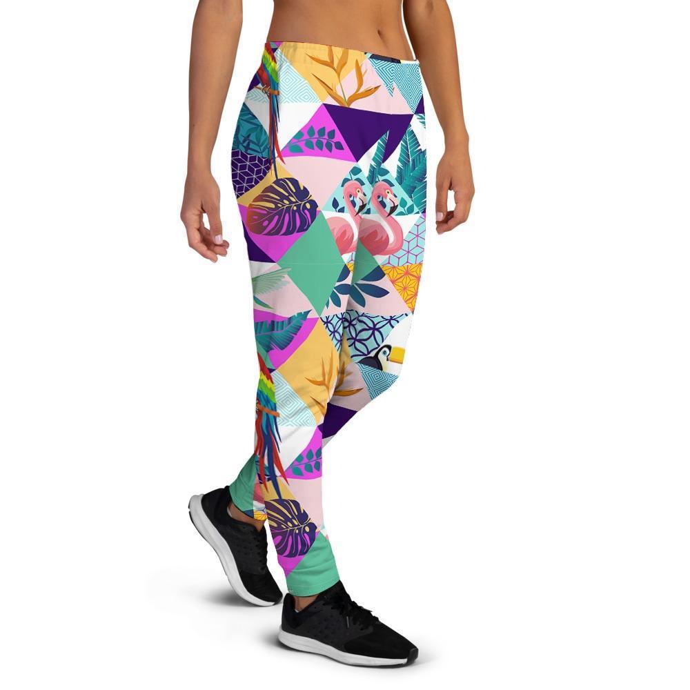 Patchwork Tropical Bird Print Women's Joggers-grizzshop