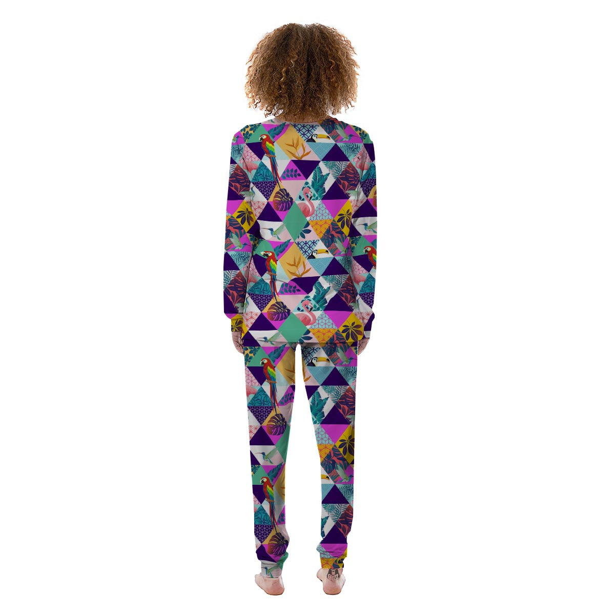 Patchwork Tropical Bird Print Women's Pajamas-grizzshop