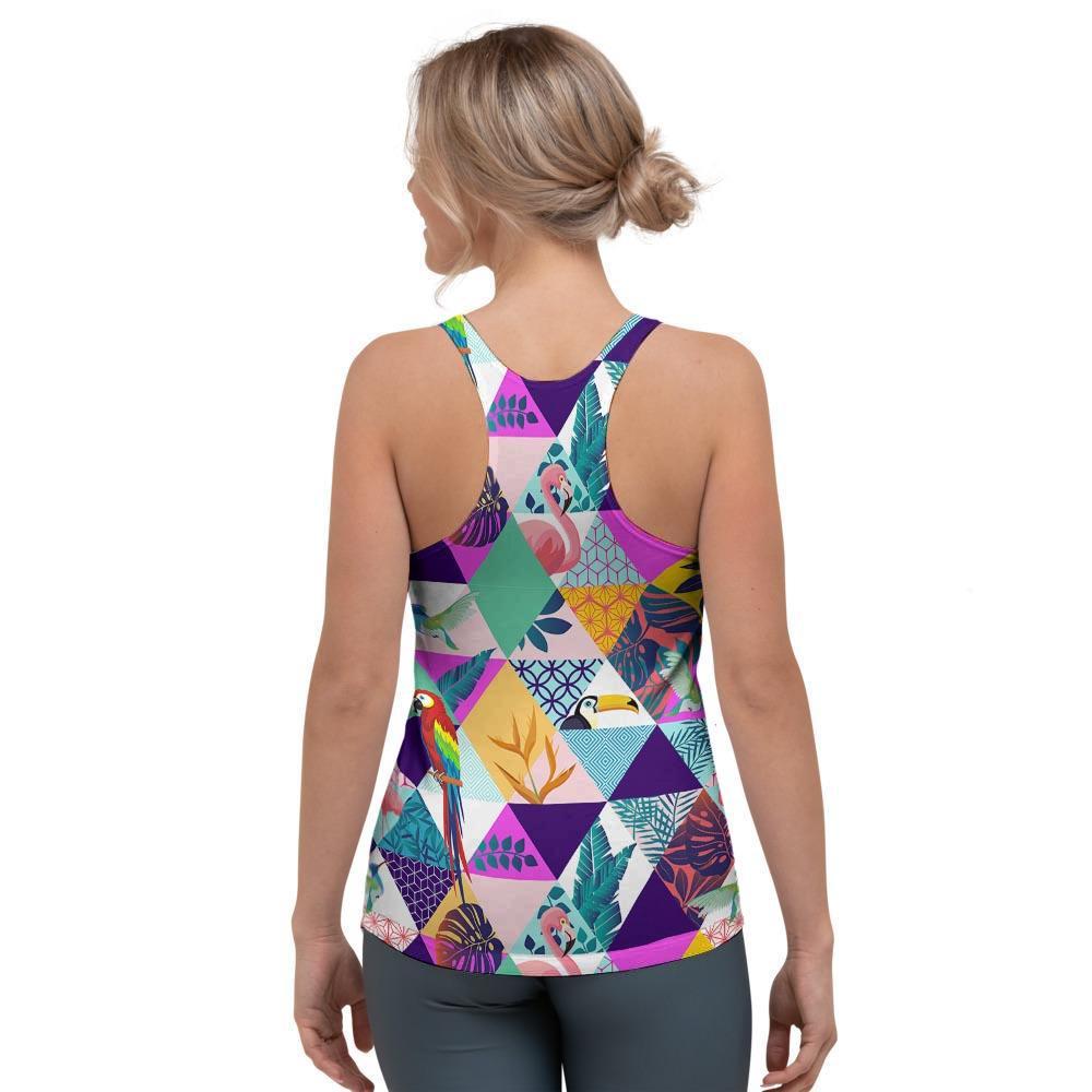 Patchwork Tropical Bird Print Women's Racerback Tank Top-grizzshop