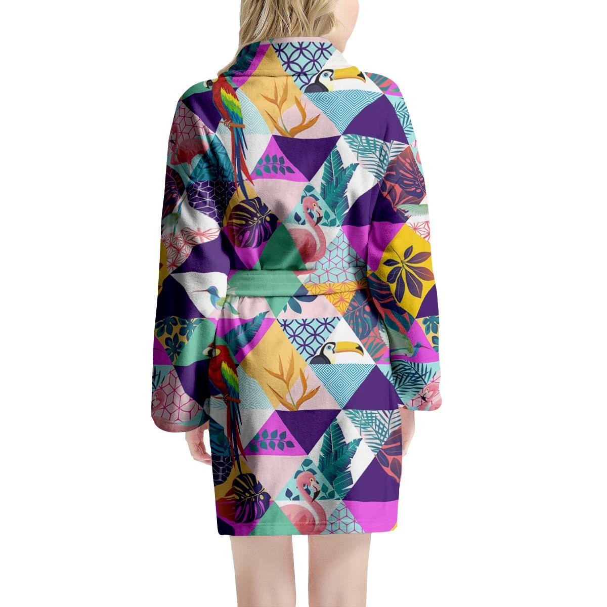 Patchwork Tropical Bird Print Women's Robe-grizzshop