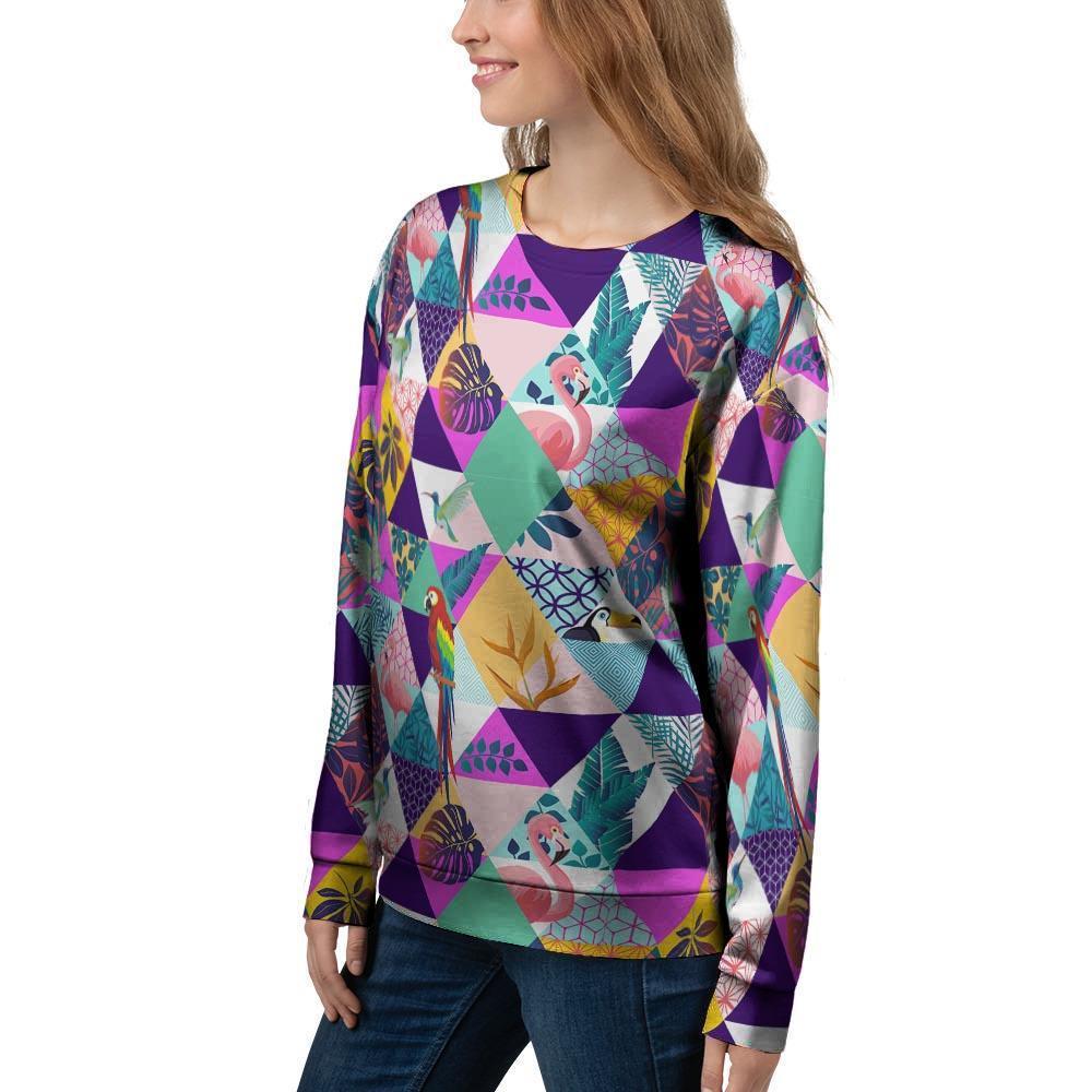 Patchwork Tropical Bird Print Women's Sweatshirt-grizzshop