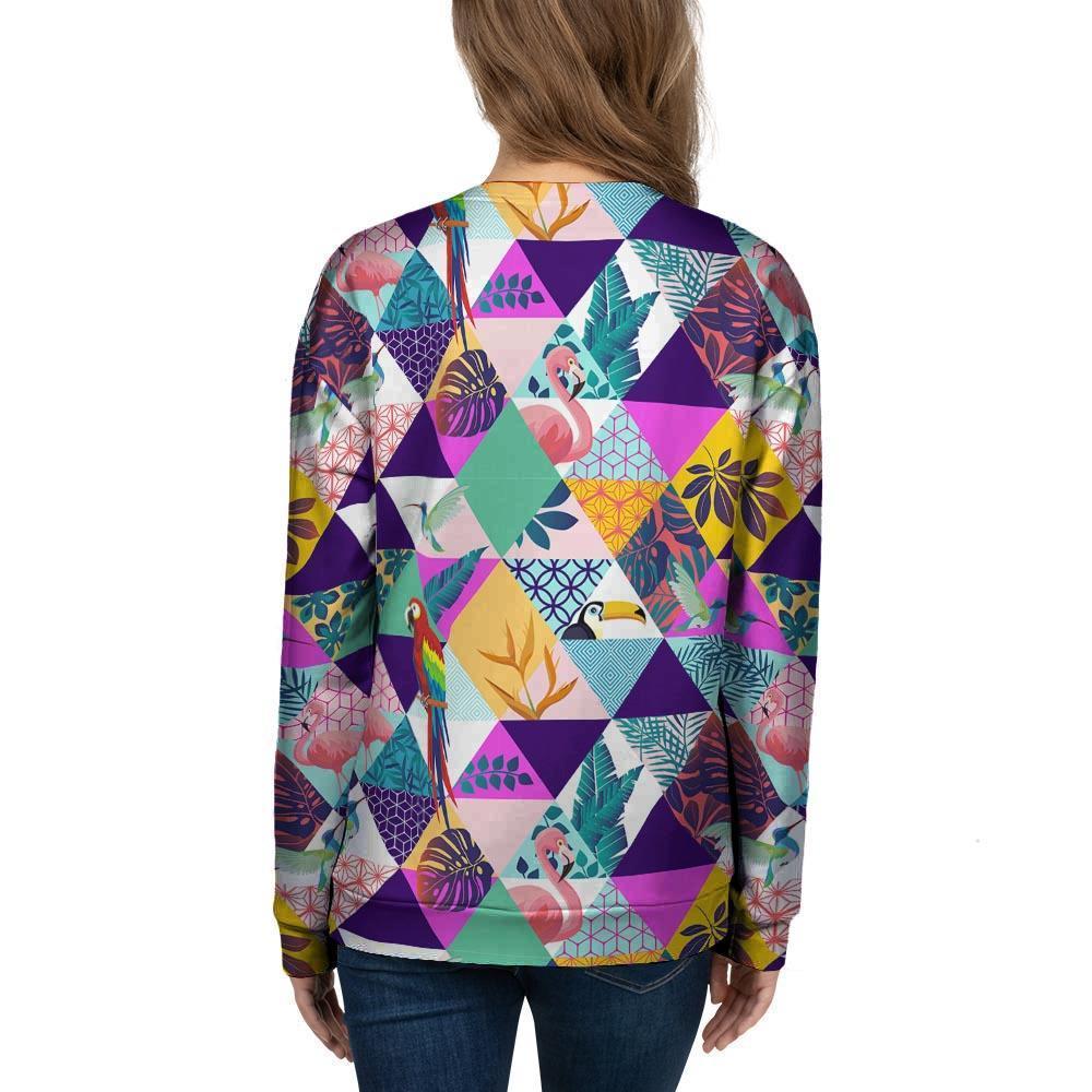 Patchwork Tropical Bird Print Women's Sweatshirt-grizzshop