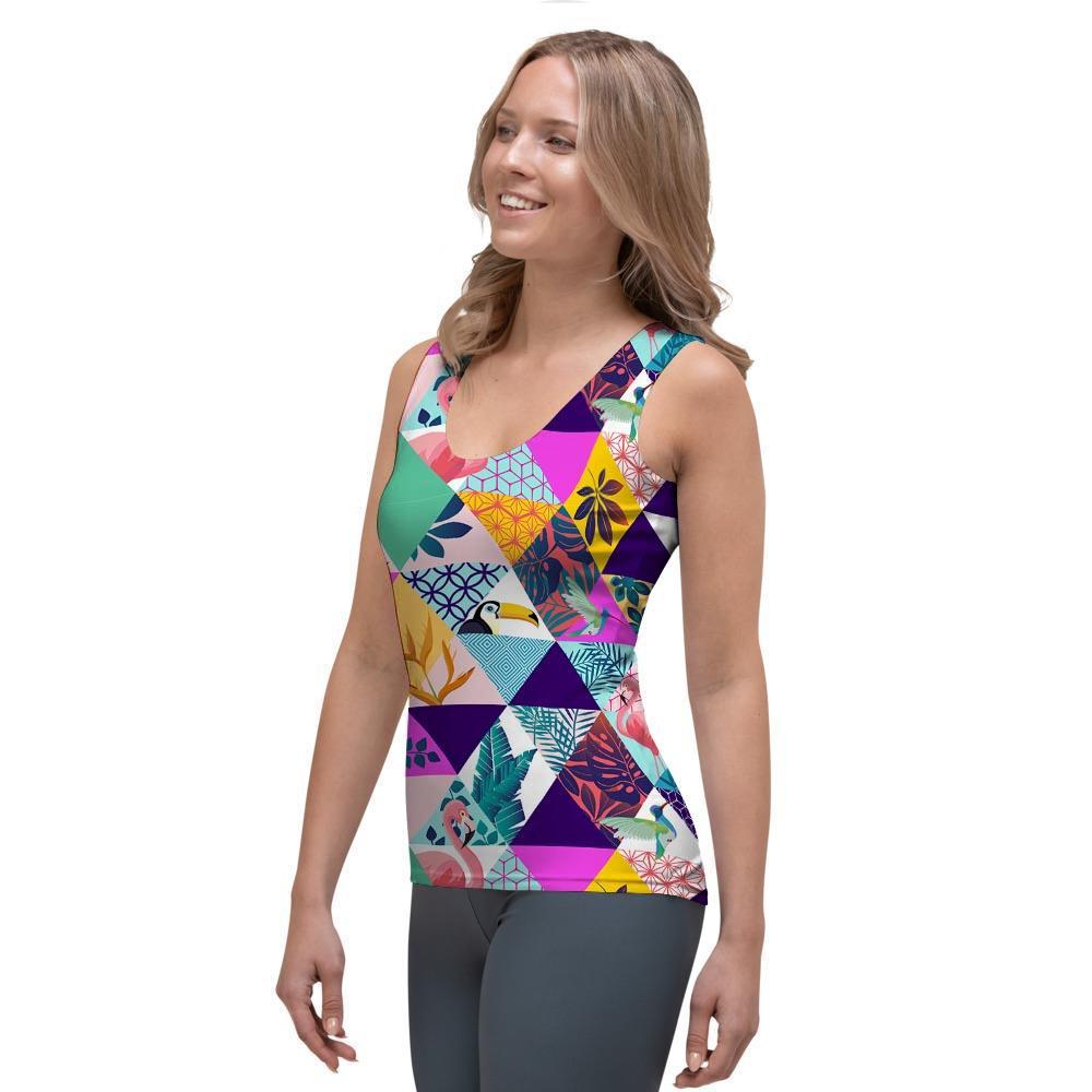 Patchwork Tropical Bird Print Women's Tank Top-grizzshop